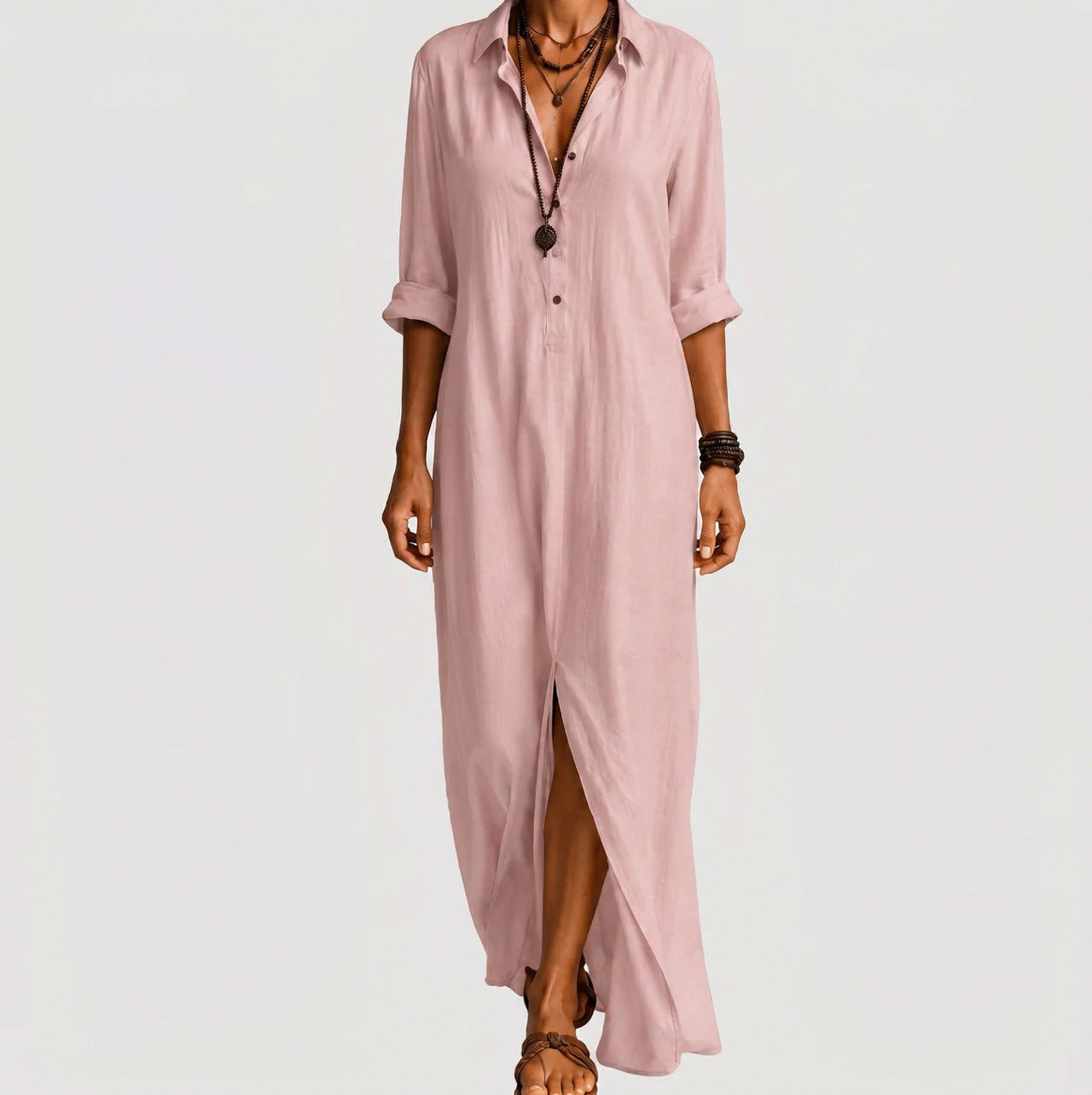 Button Front Maxi Shirt Dress