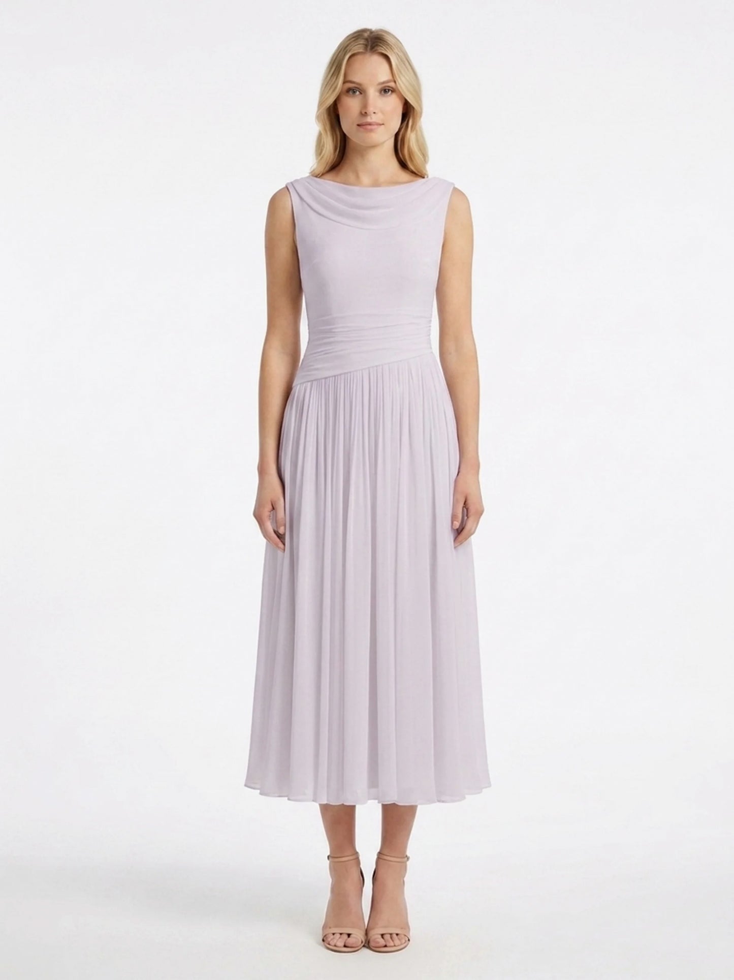 Ruched Pleated Midi Dress