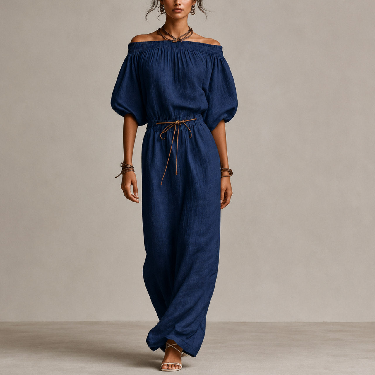 Linen Off Shoulder Maxi Dress