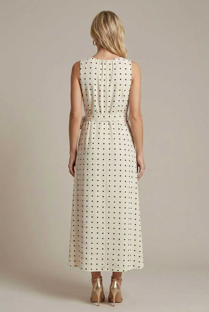 Polka Dot Belted Midi Dress
