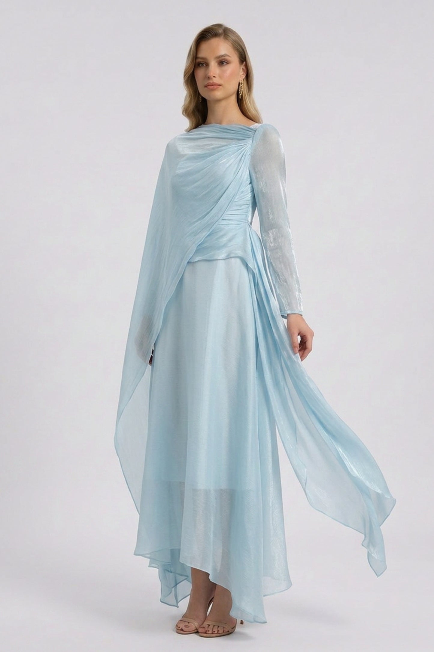 Chiffon Draped Overlay Midi Dress