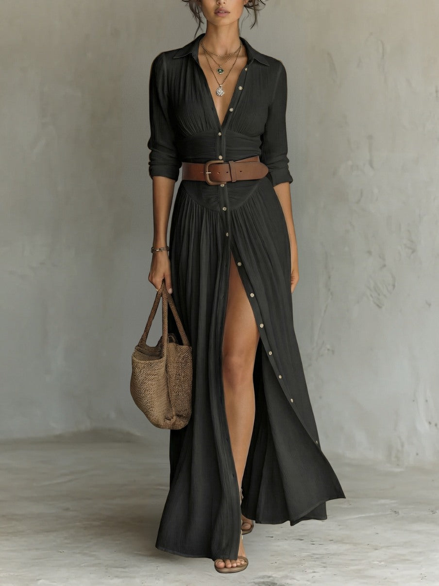 Long Sleeve Ruched Shirt Dress