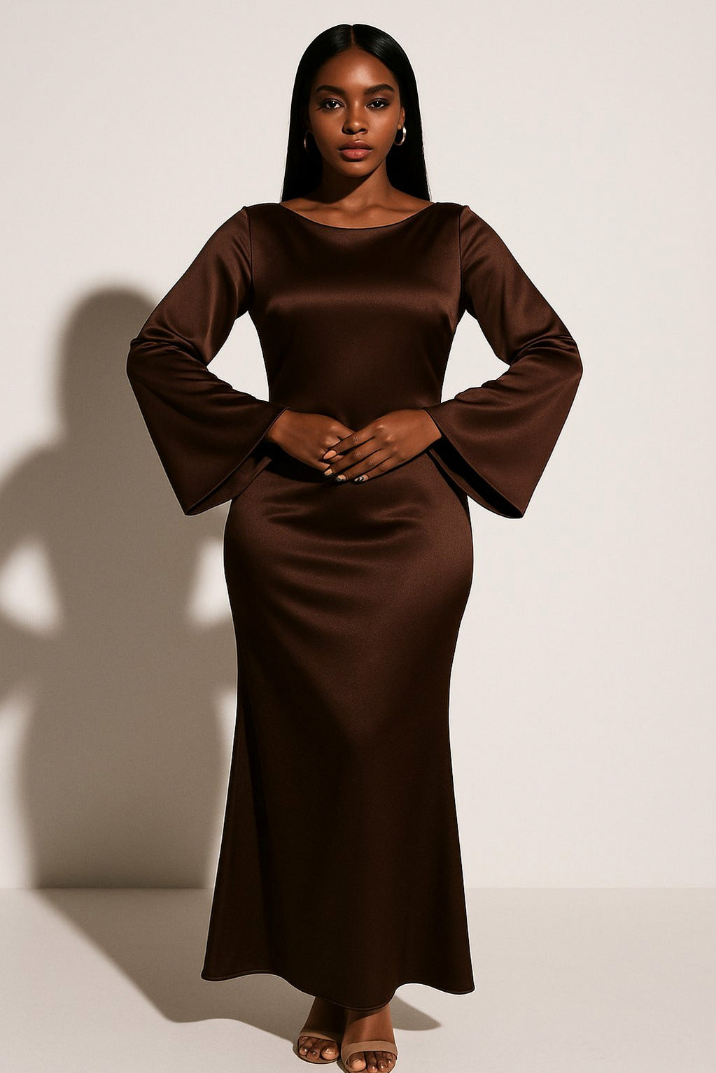 Satin Long Sleeve Maxi Dress