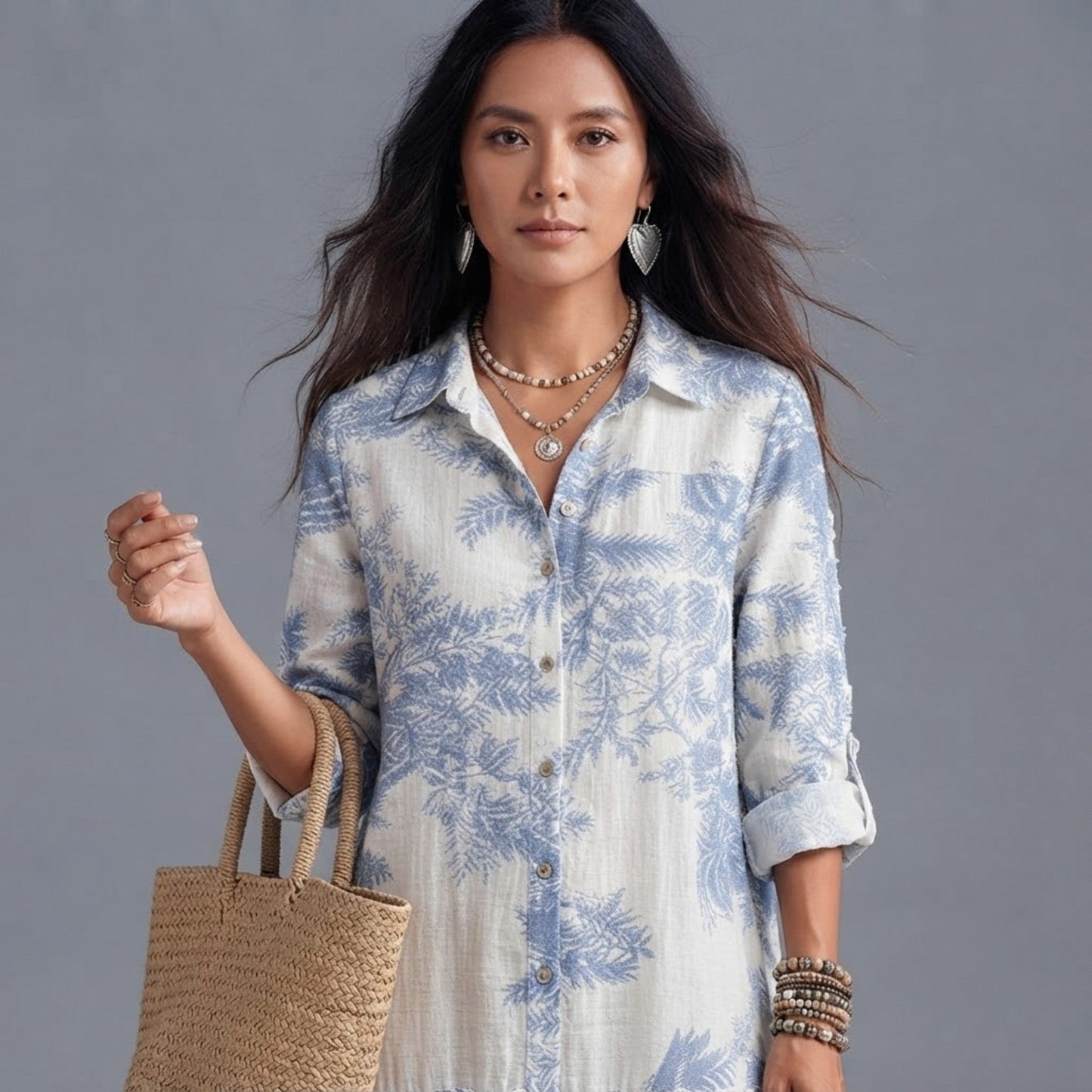 Floral Tiered Shirt Maxi Dress