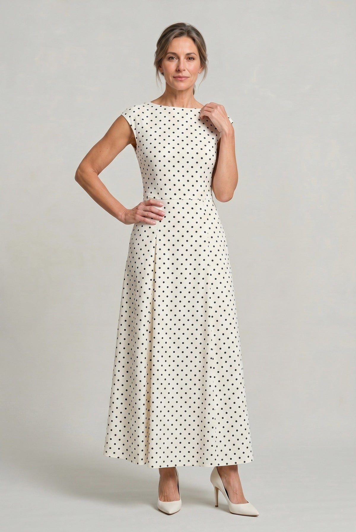 Polka Dot Cap Sleeve Maxi Dress