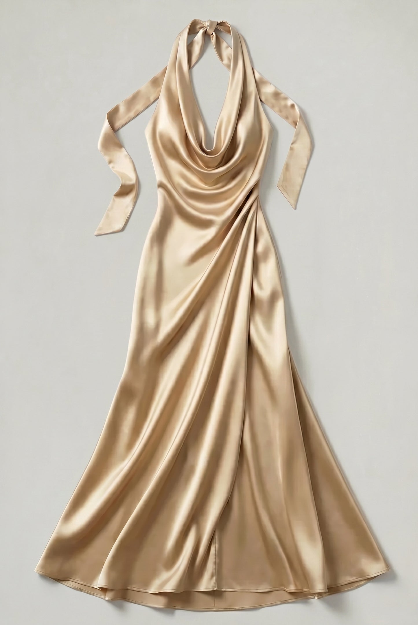 Satin Halter Cowl Maxi Dress