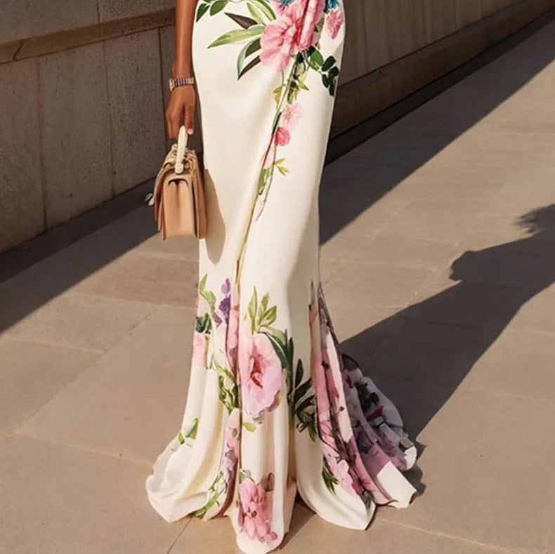 Floral Gathered Formal Maxi Dress