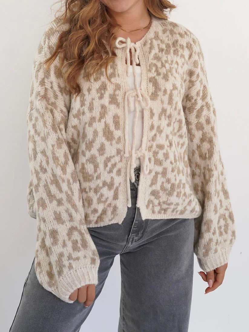 Leopard Print Tie Front Cardigan