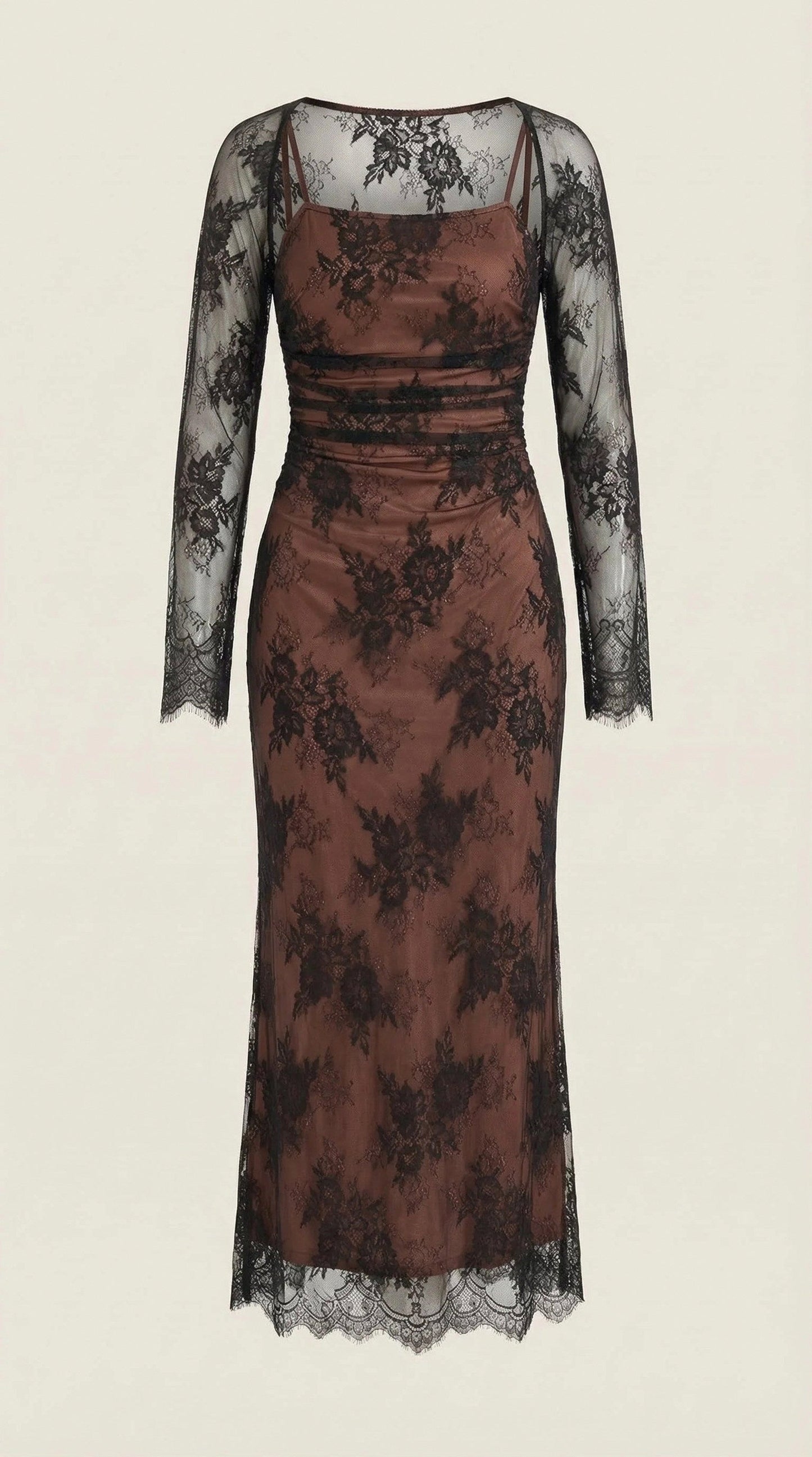Lace Sheer Overlay Formal Maxi Dress