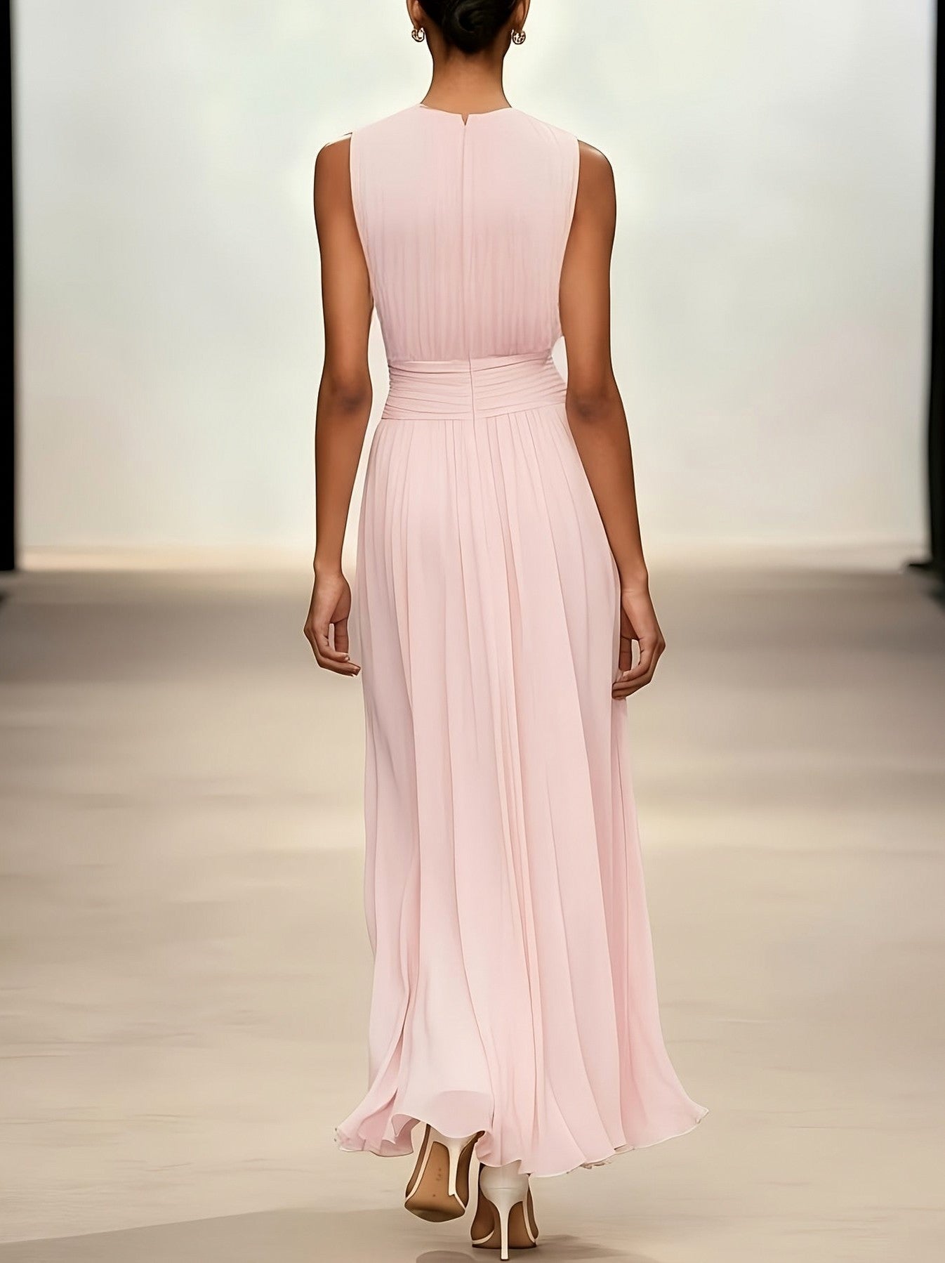 Chiffon Pleated High Neck Maxi Dress