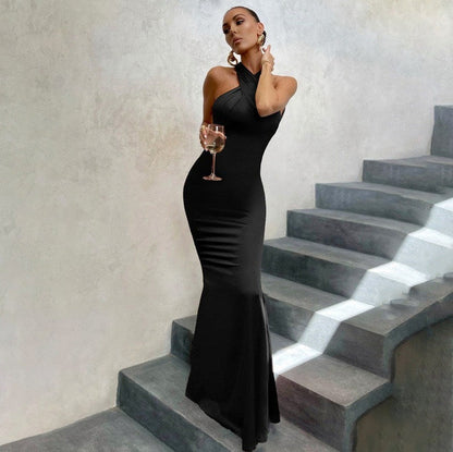 Cross Halter Formal Maxi Dress