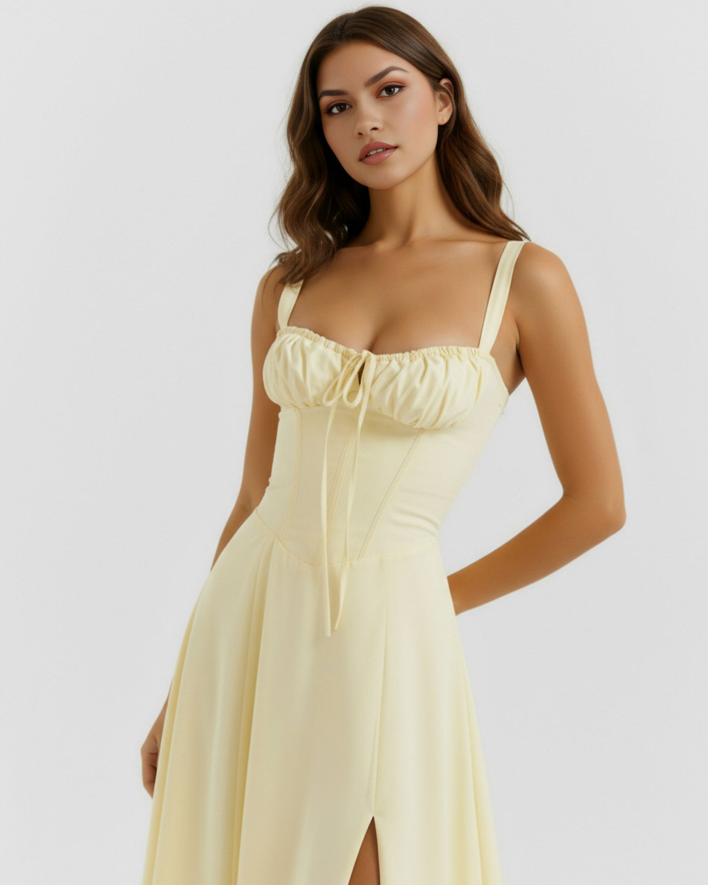 Corset Tie Front Midi Dress