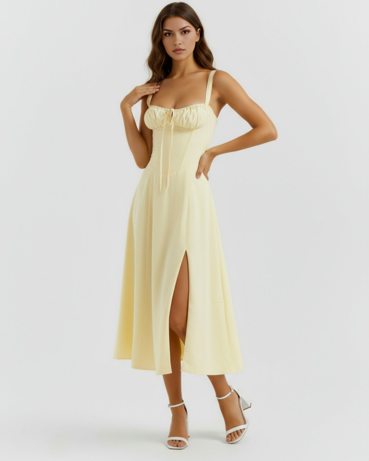 Corset Tie Front Midi Dress