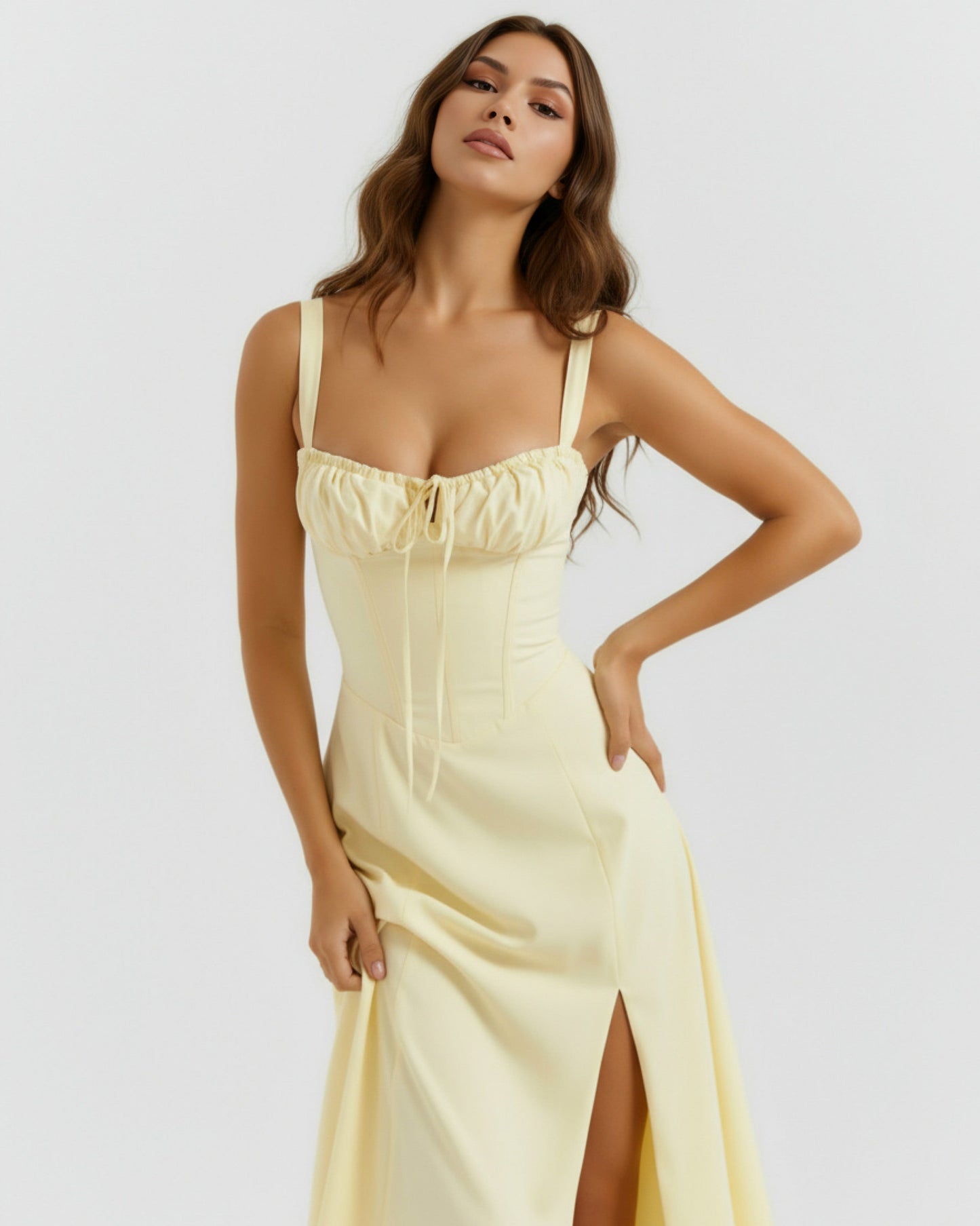 Corset Tie Front Midi Dress