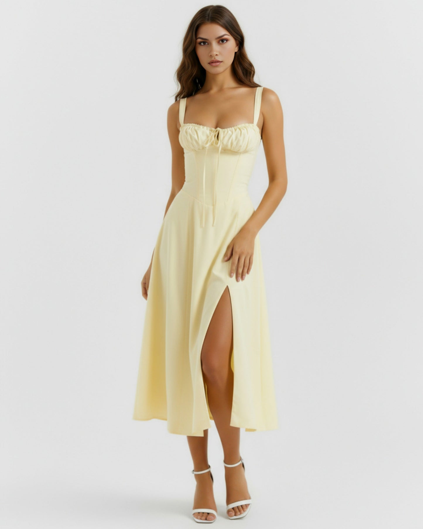 Corset Tie Front Midi Dress