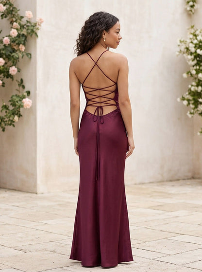 Beaded Bust Halter Slip Maxi Dress