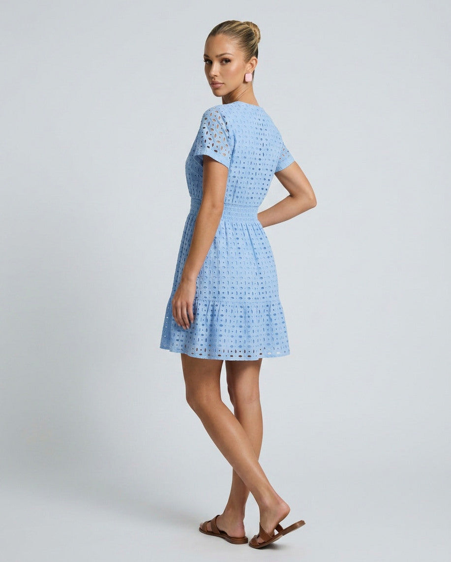 Broderie Smocked Tiered Mini Dress