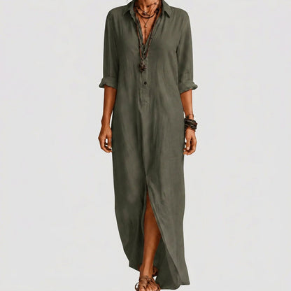 Button Front Maxi Shirt Dress