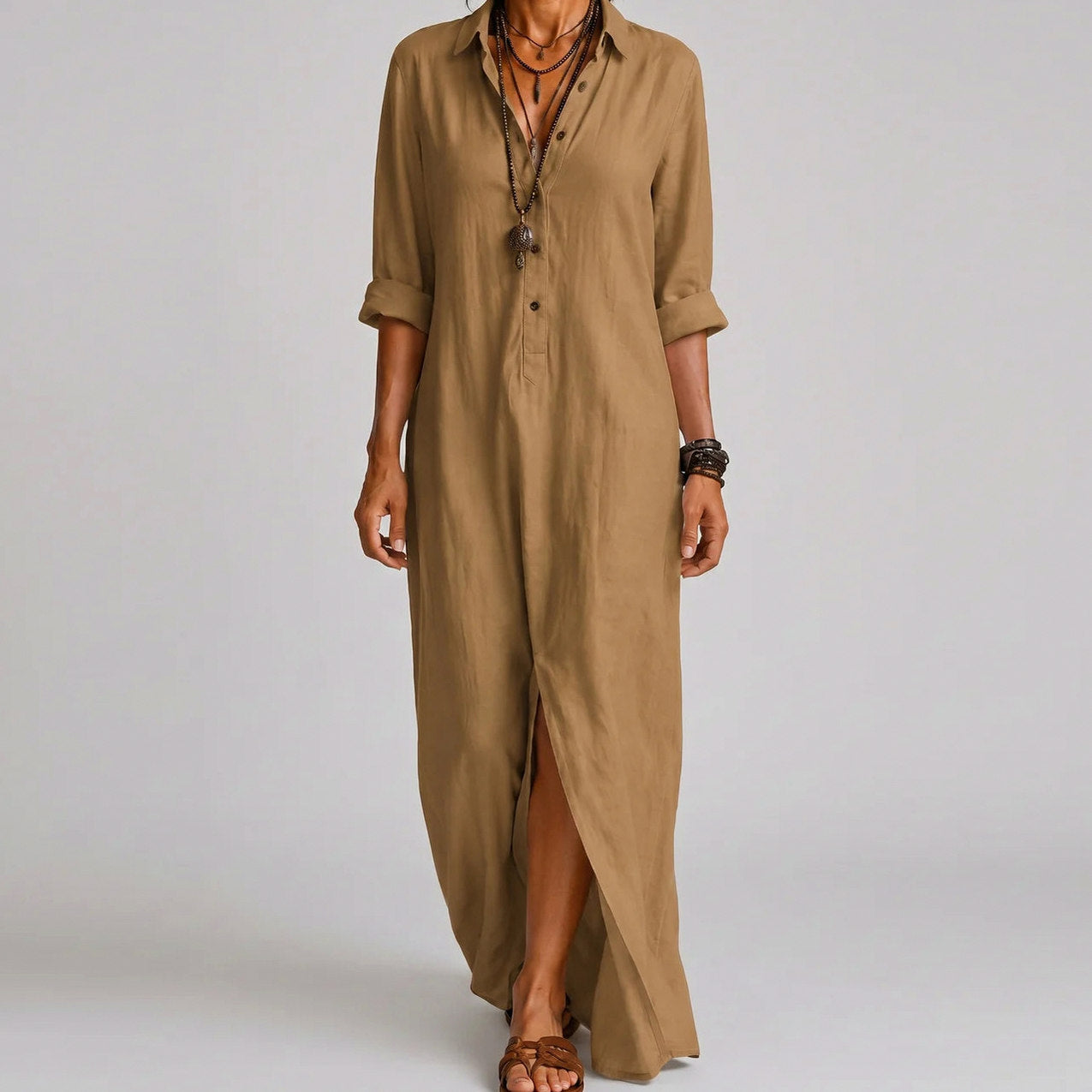 Button Front Maxi Shirt Dress