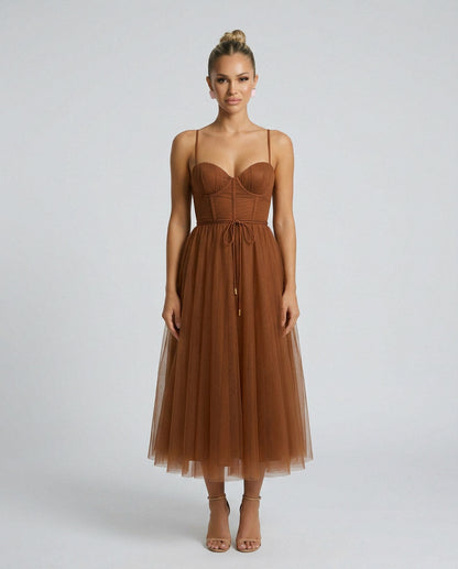 Tulle Corset Formal Midi Dress
