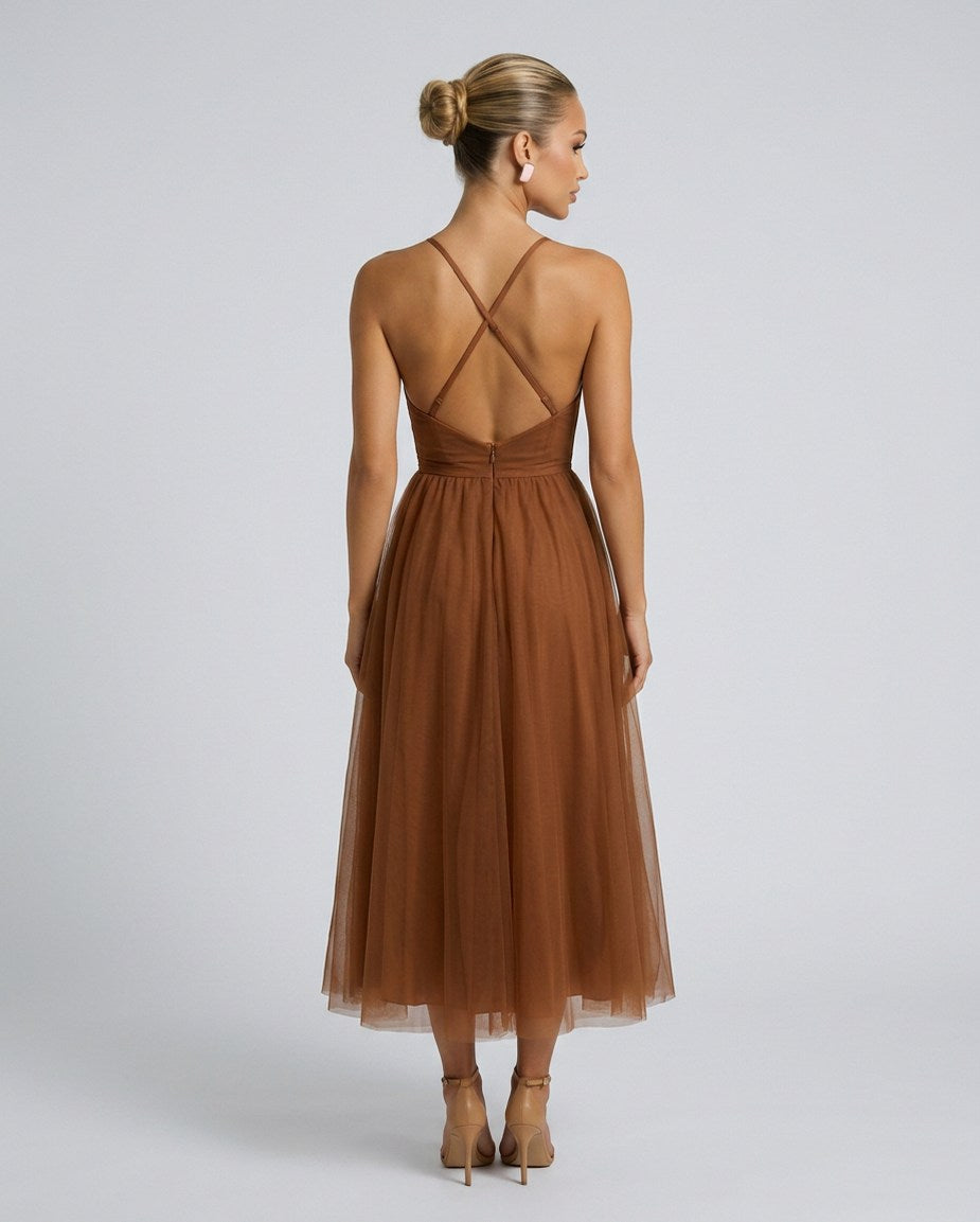Tulle Corset Formal Midi Dress