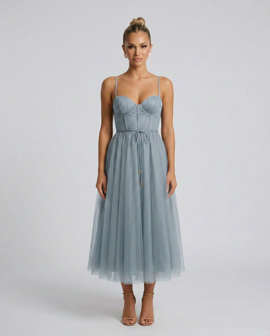 Tulle Corset Formal Midi Dress