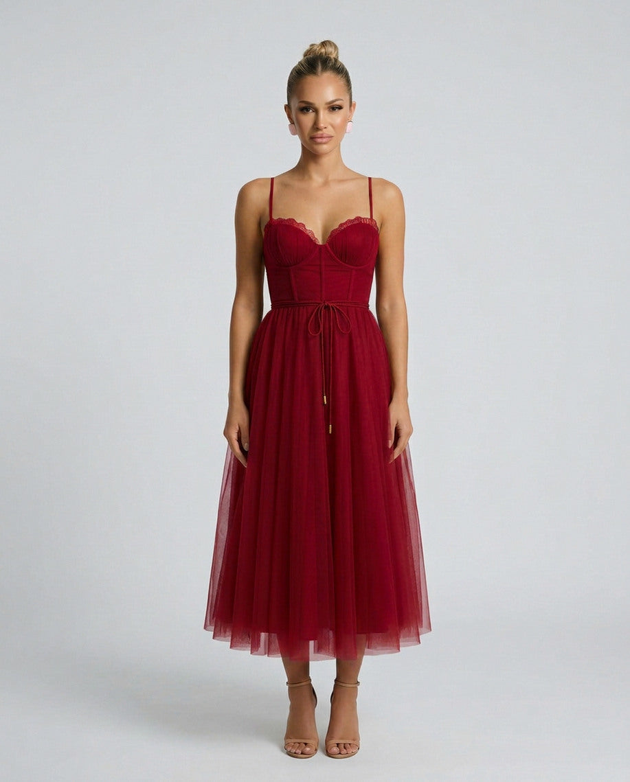 Tulle Corset Formal Midi Dress