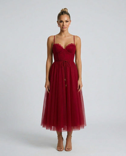 Tulle Corset Formal Midi Dress