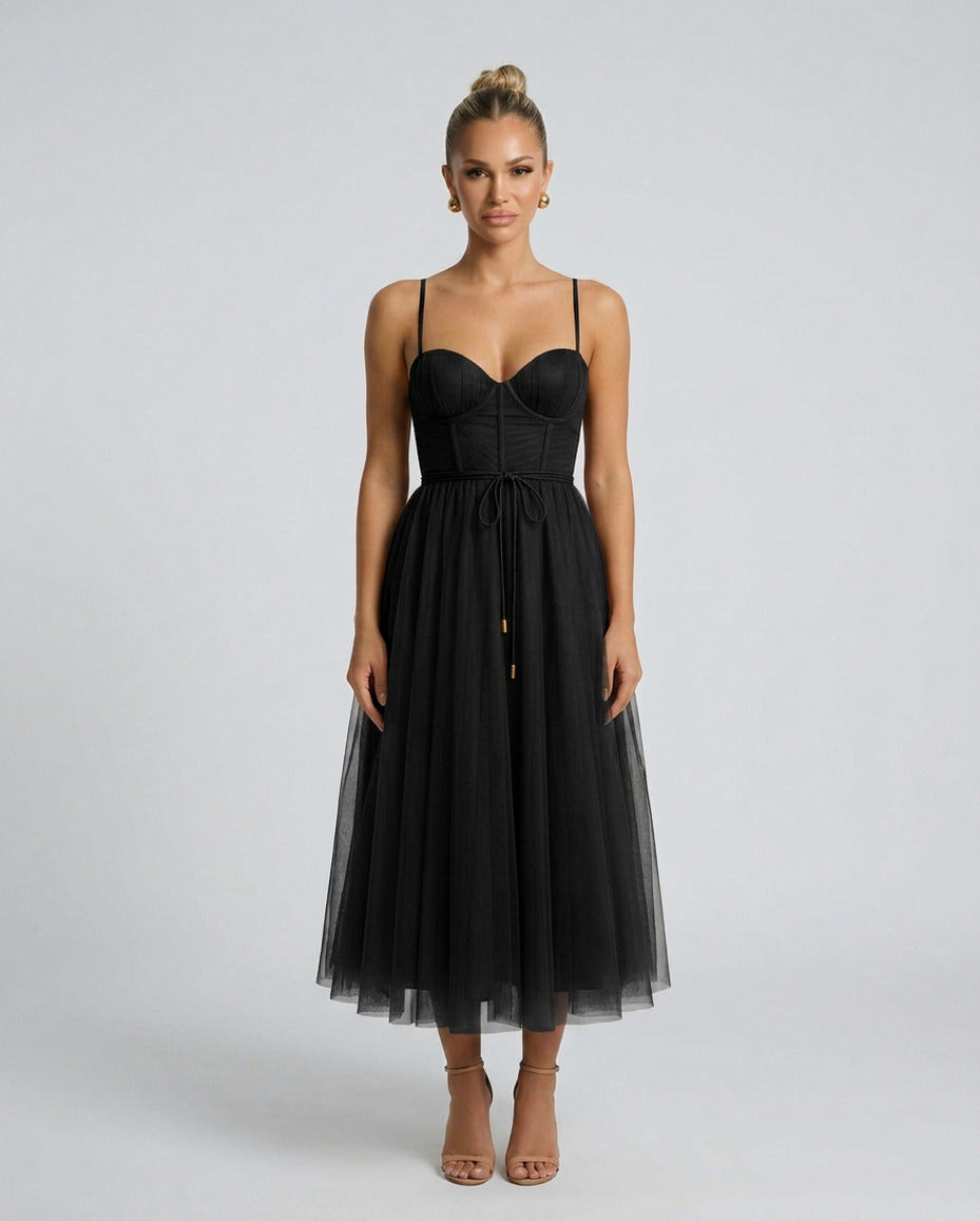 Tulle Corset Formal Midi Dress