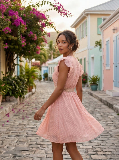 Chiffon Crochet Trim Mini Dress