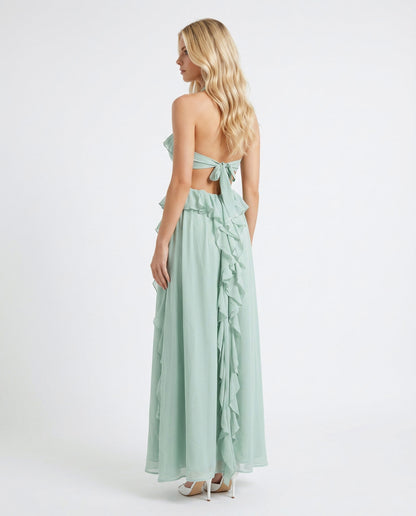 Chiffon Halter Ruffle Maxi Dress