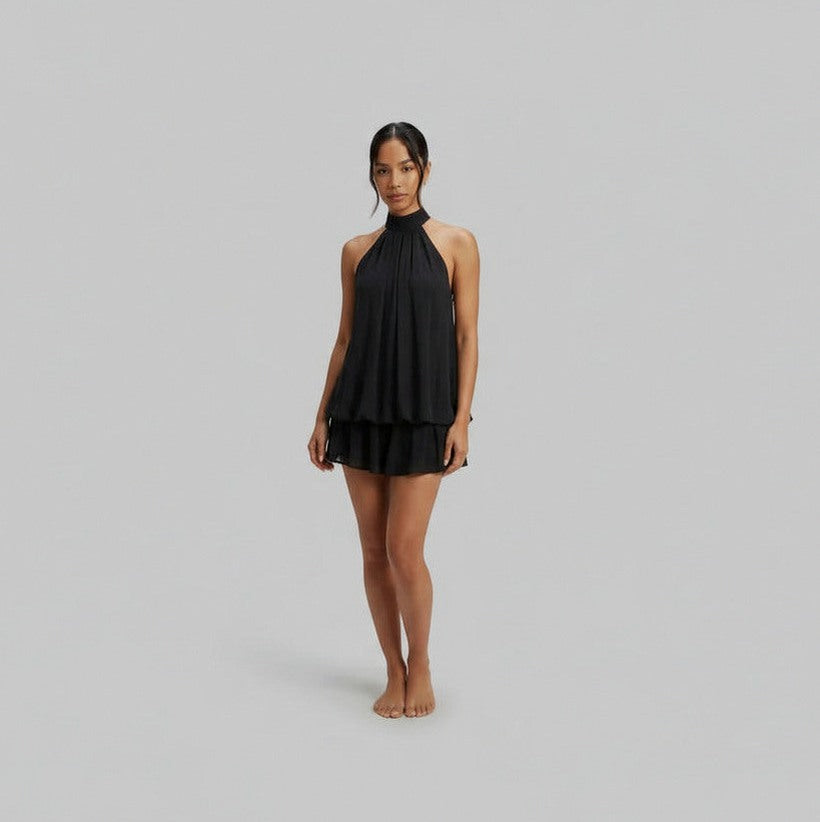 Chiffon Halter Tiered Mini Dress