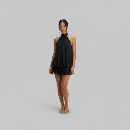 Chiffon Halter Tiered Mini Dress