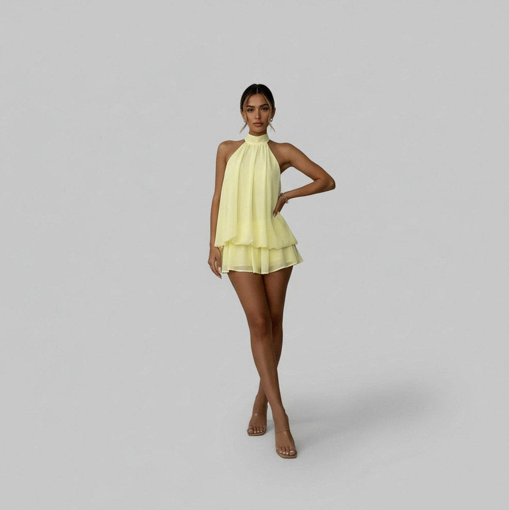 Chiffon Halter Tiered Mini Dress