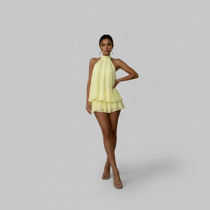 Chiffon Halter Tiered Mini Dress