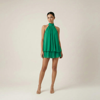Chiffon Halter Tiered Mini Dress