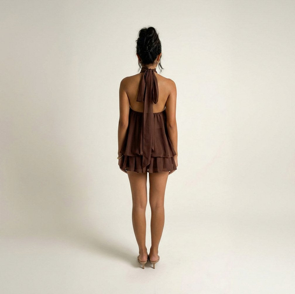 Chiffon Halter Tiered Mini Dress