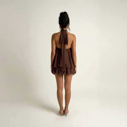 Chiffon Halter Tiered Mini Dress