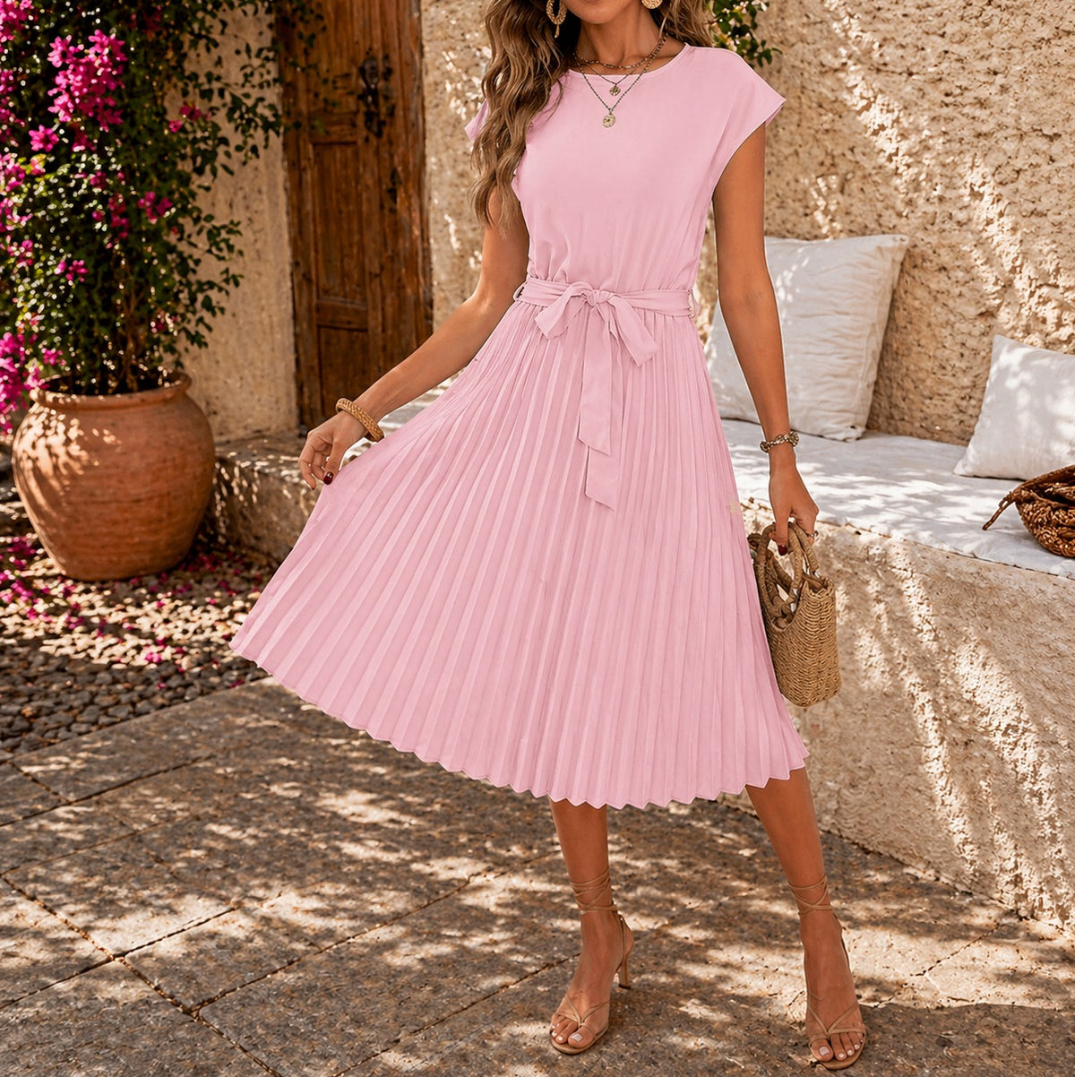 Chiffon Pleated Midi Dress