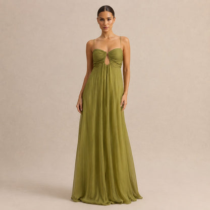 Chiffon Sweetheart Cutout Maxi Dress