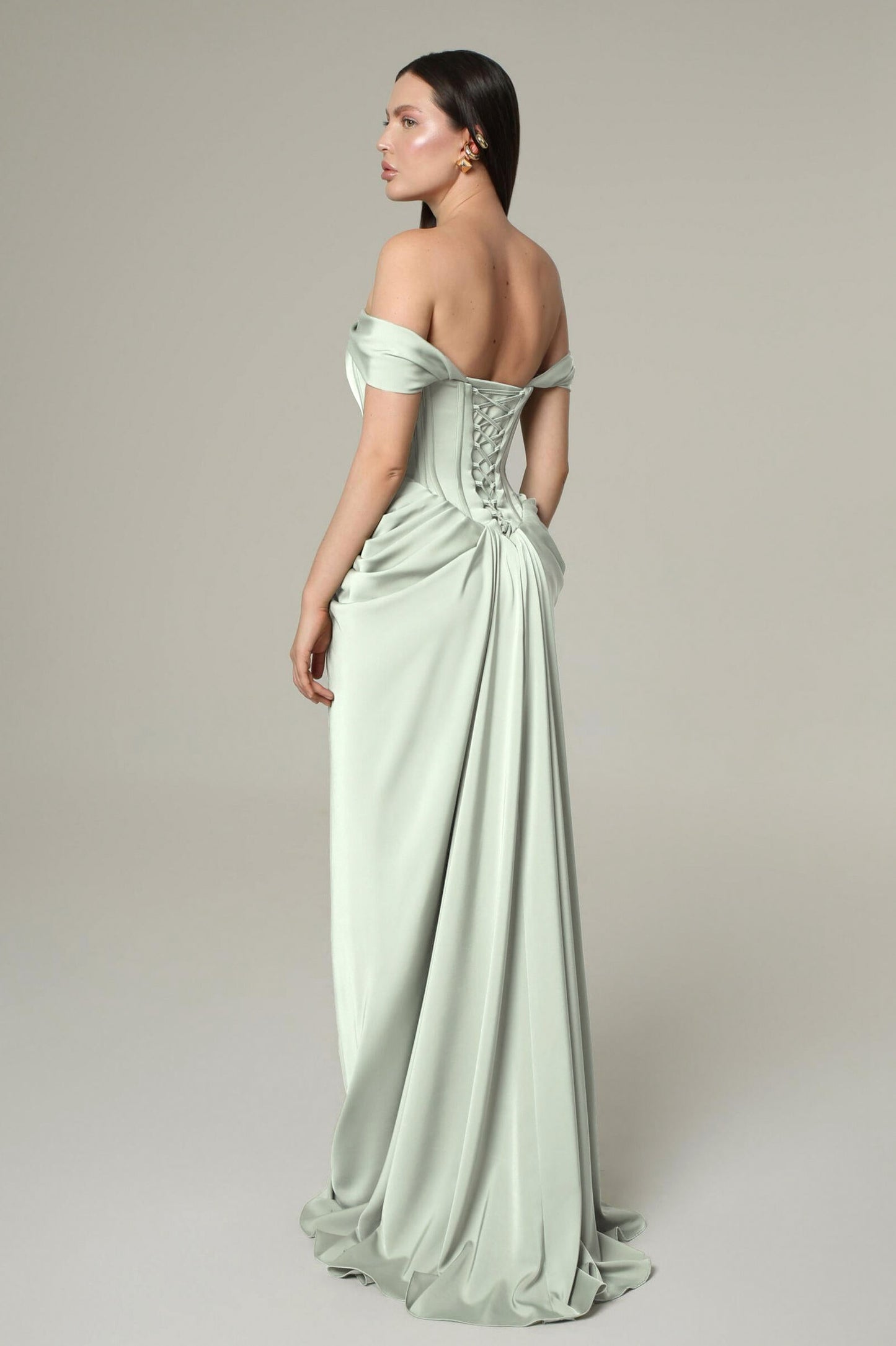 Corset Draped Satin Gown