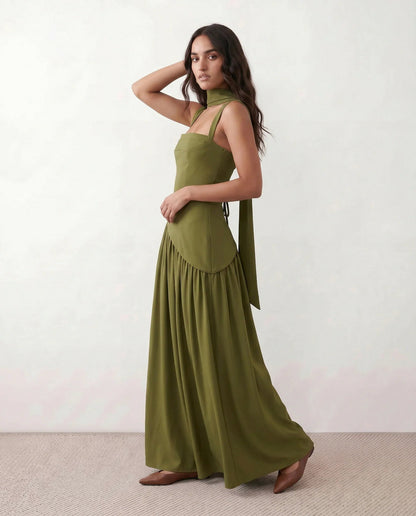 Corset Drop Waist Formal Maxi Dress