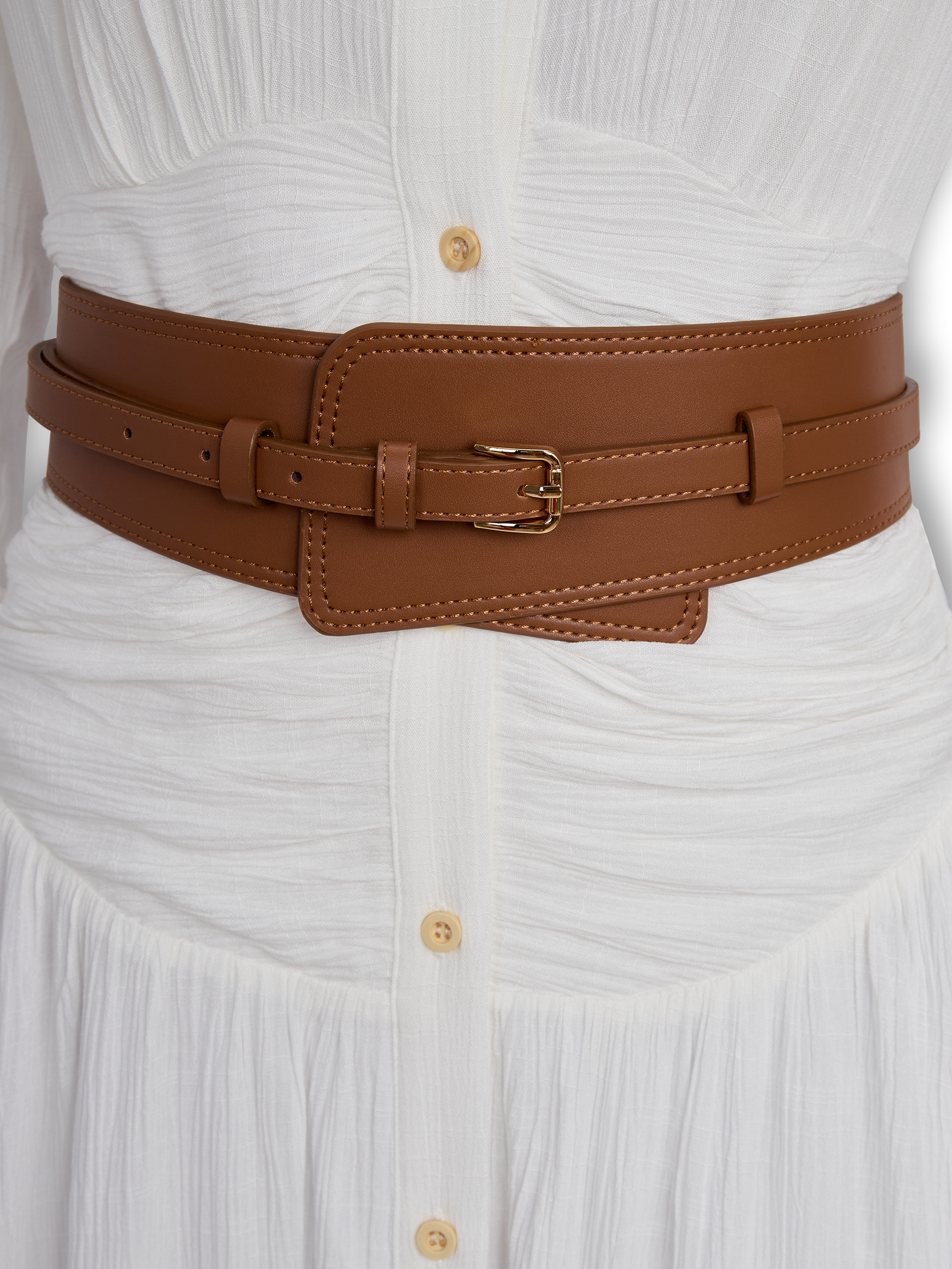 White - A woman wearing a black, long-sleeved, crinkle-textured maxi shirt dress with a button-down front, styled with a tan leather waist belt and brown embroidered cowboy boots.