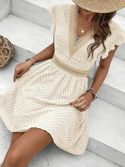 Crochet Trim Flutter Sleeve Mini Dress