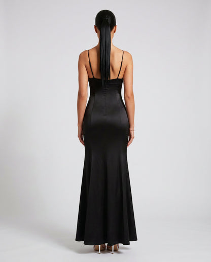 Satin Bow Cutout Slit Gown
