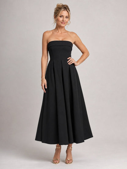 Strapless Pleated Formal Midi Dress