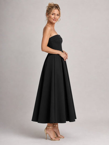 Strapless Pleated Formal Midi Dress