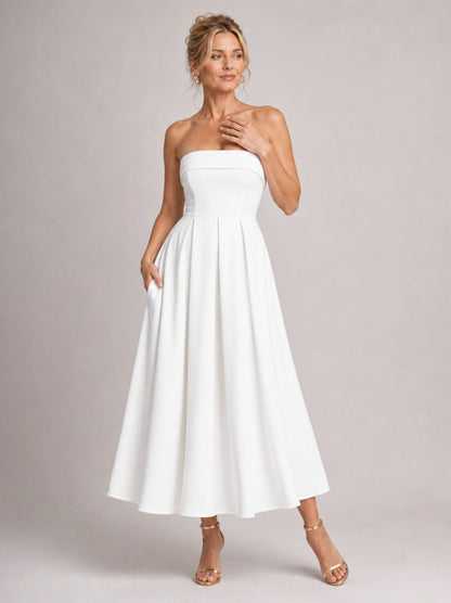 Strapless Pleated Formal Midi Dress
