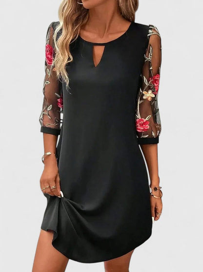 Embroidered Mesh Shift Dress