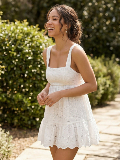 Eyelet Babydoll Tiered Mini Sundress